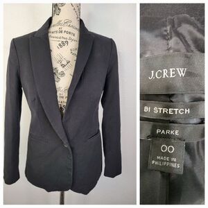 J CREW Blazer Womens SZ 00 Parke Bi Stretch Jacket Academia 90s Black H5513